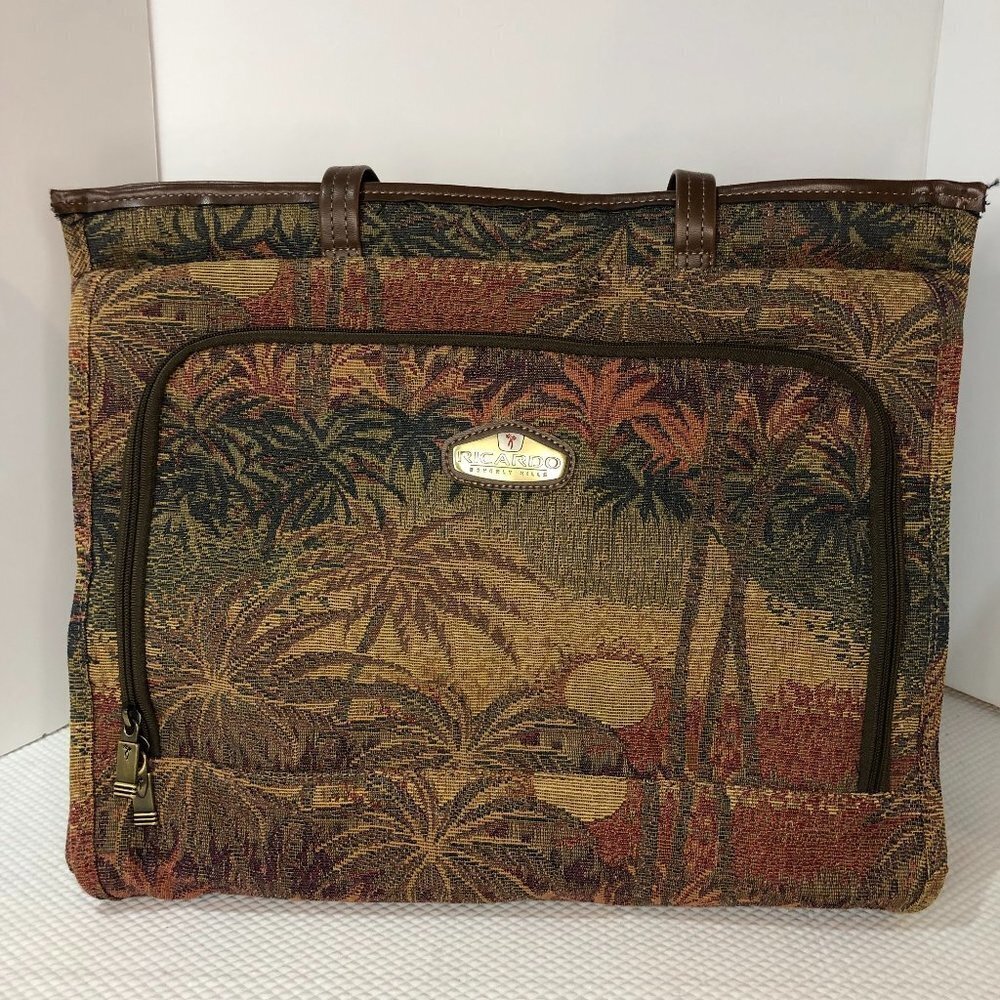 NWOT Ricardo Beverly Hills Palm Trees Large Tapestry Travel Tote Carry On Bag